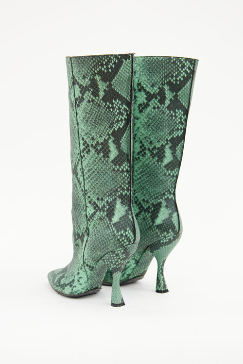 Dries Van Noten Green Print Knee High Boot