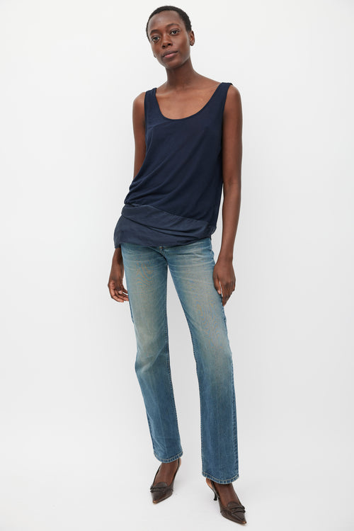 Dries Van Noten Navy Silk & Cotton Layered Top