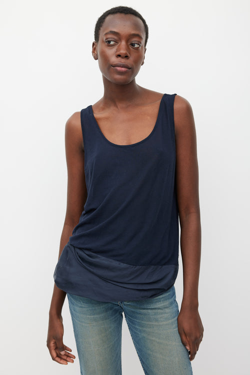 Dries Van Noten Navy Silk & Cotton Layered Top