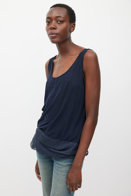 Dries Van Noten Navy Silk & Cotton Layered Top