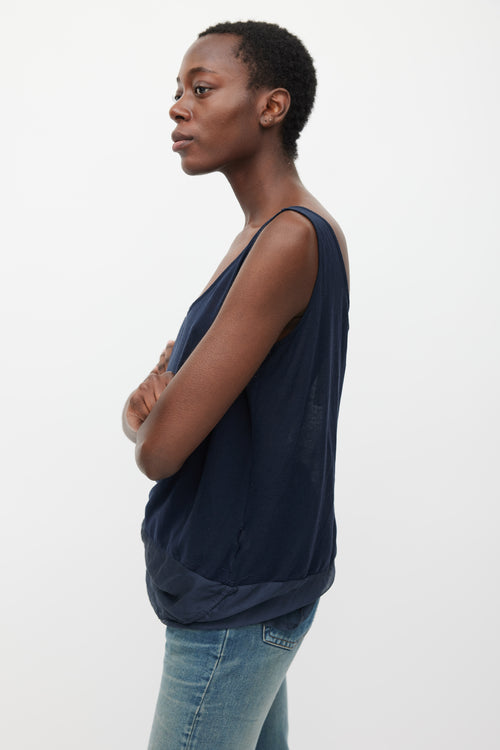 Dries Van Noten Navy Silk & Cotton Layered Top