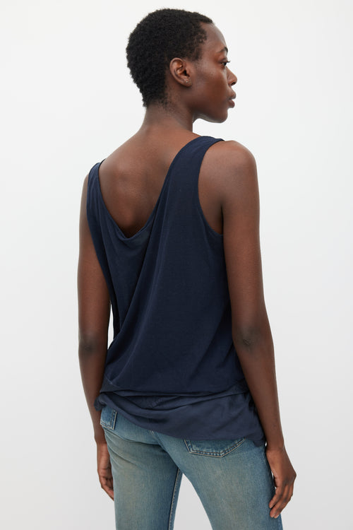 Dries Van Noten Navy Silk & Cotton Layered Top
