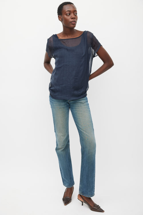 Dries Van Noten Navy Silk & Cotton Layered Top