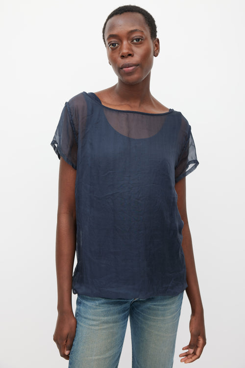 Dries Van Noten Navy Silk & Cotton Layered Top