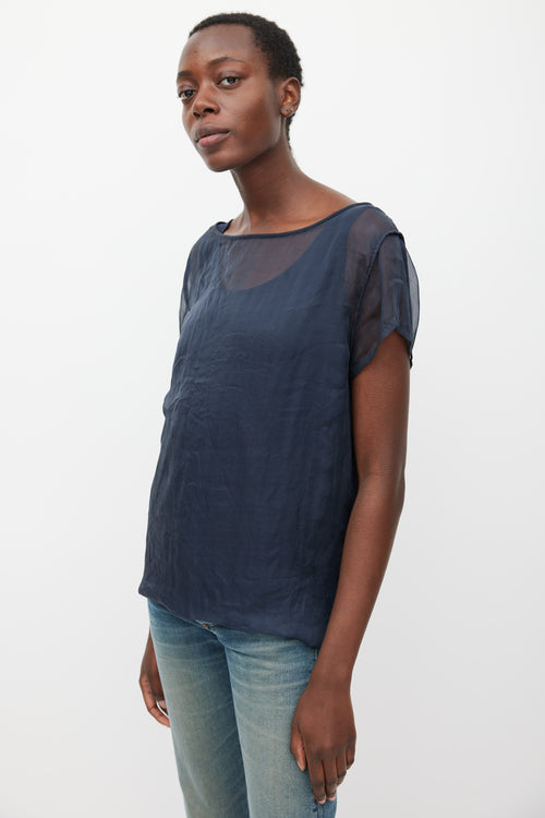 Dries Van Noten Navy Silk & Cotton Layered Top