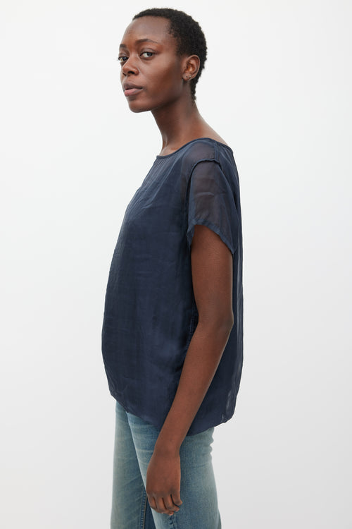 Dries Van Noten Navy Silk & Cotton Layered Top