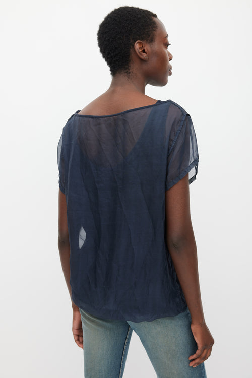 Dries Van Noten Navy Silk & Cotton Layered Top