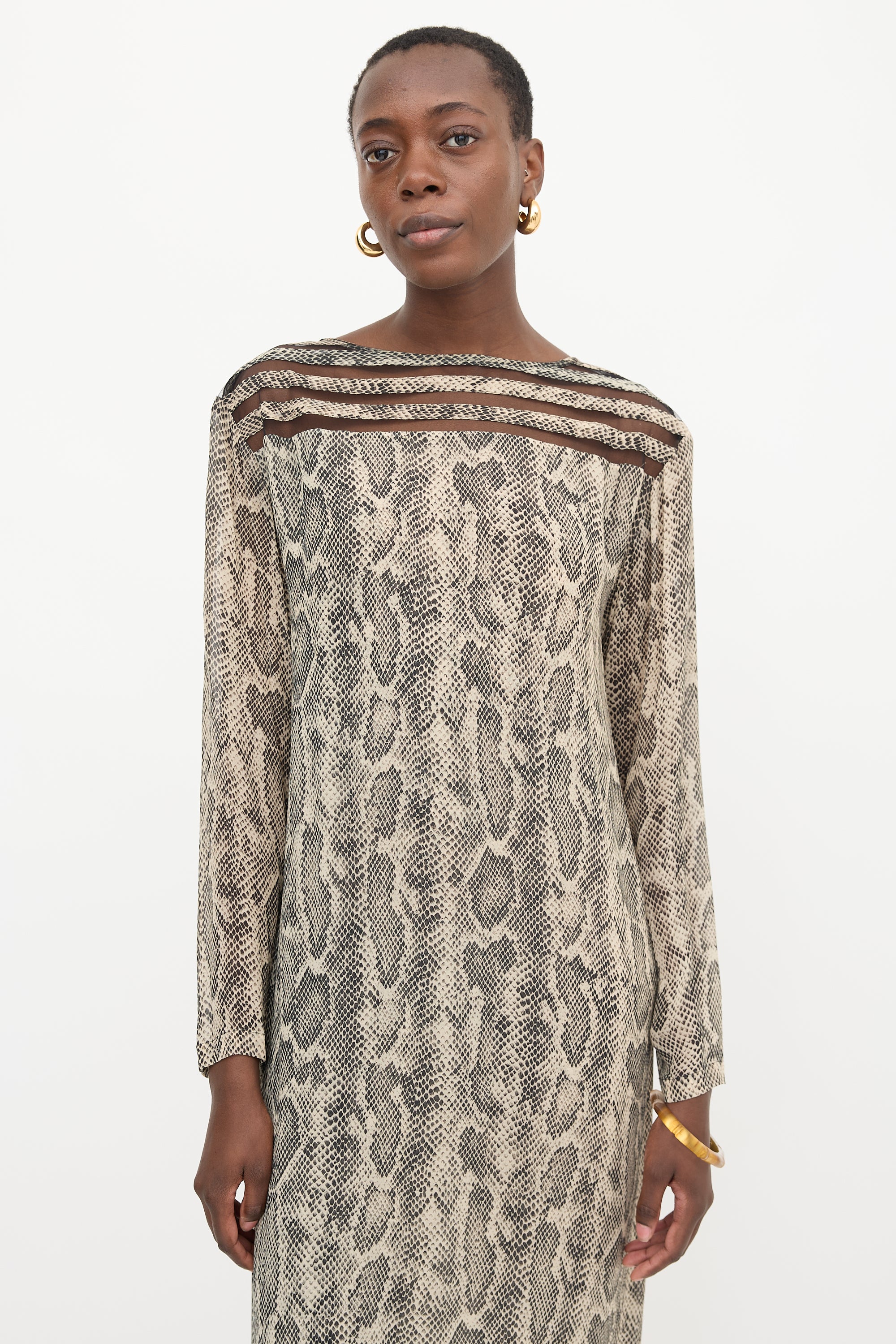 Dries Van Noten Printed Mesh Panel Dress
