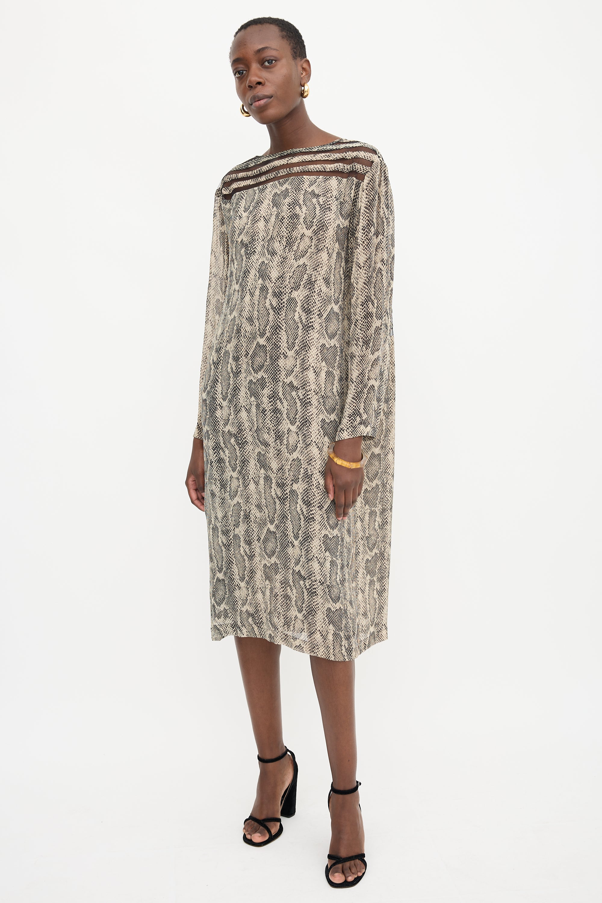 Dries Van Noten Printed Mesh Panel Dress