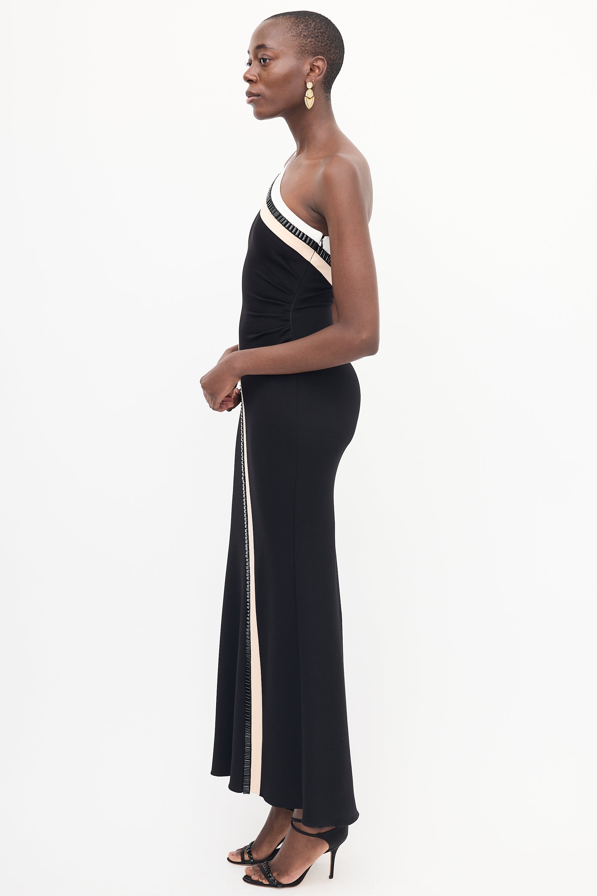 Escada Black & Multi Asymmetrical Maxi Dress
