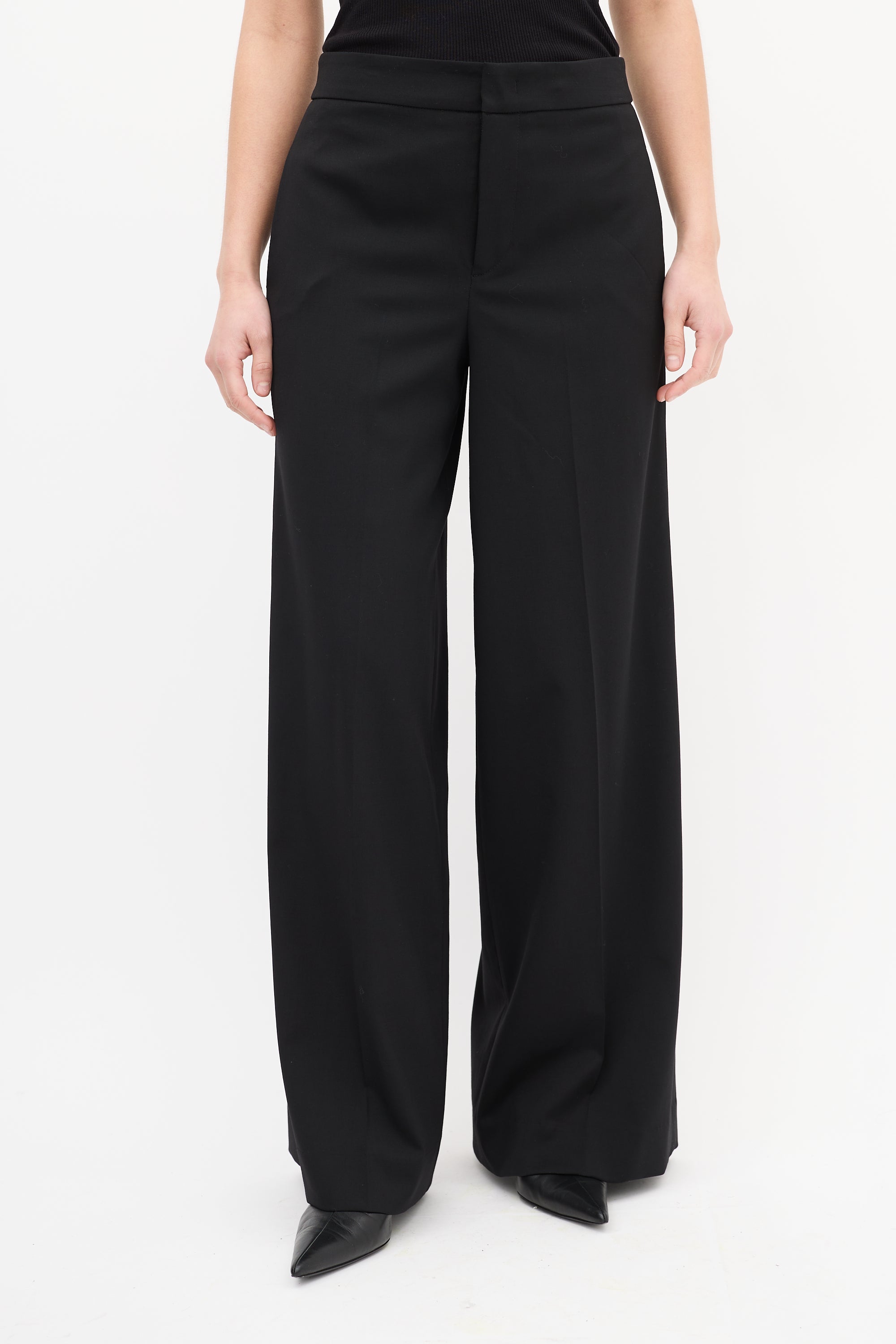Etro Black Wool Wide Leg Trouser