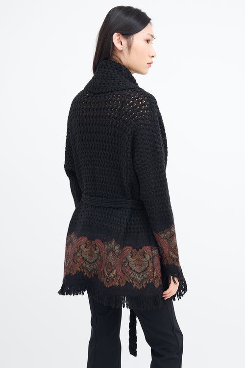 Etro Black Wool Knit & Multi Paisley Cardigan