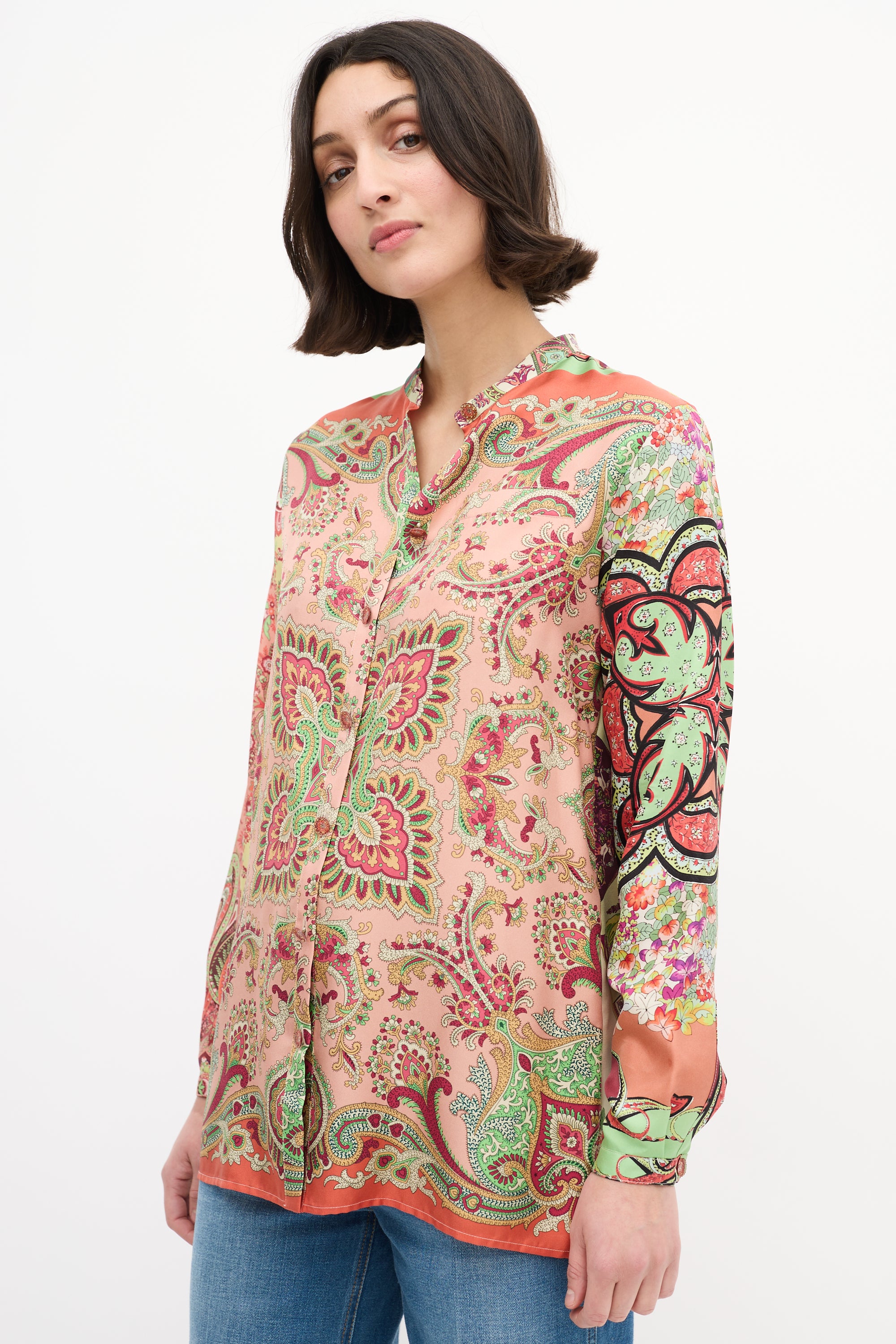 Etro Pink & Multi Silk Printed Shirt