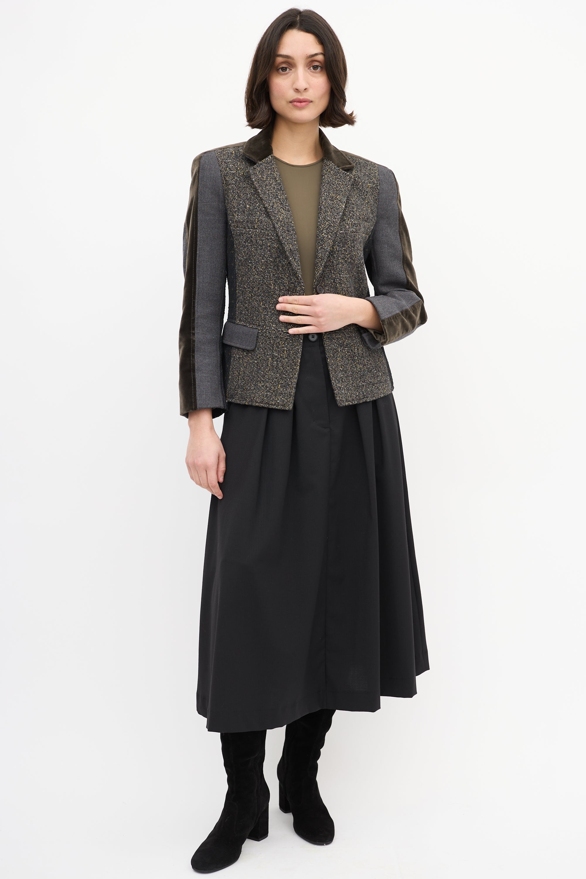 Etro Grey & Multi Tweed Panelled Blazer