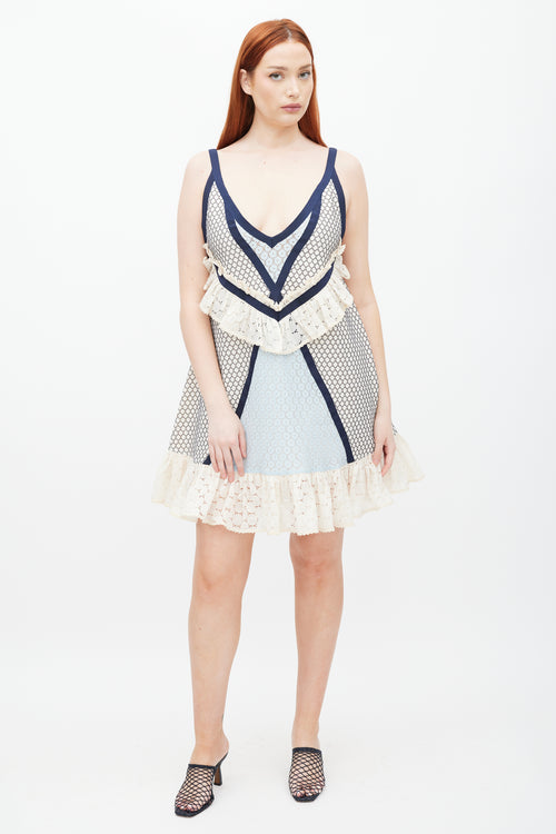Eckhaus Latta Cream & Blue Lace Dolly Ruffled Dress