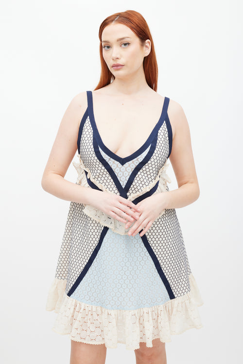 Eckhaus Latta Cream & Blue Lace Dolly Ruffled Dress