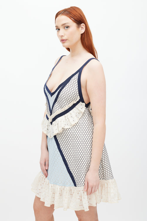 Eckhaus Latta Cream & Blue Lace Dolly Ruffled Dress