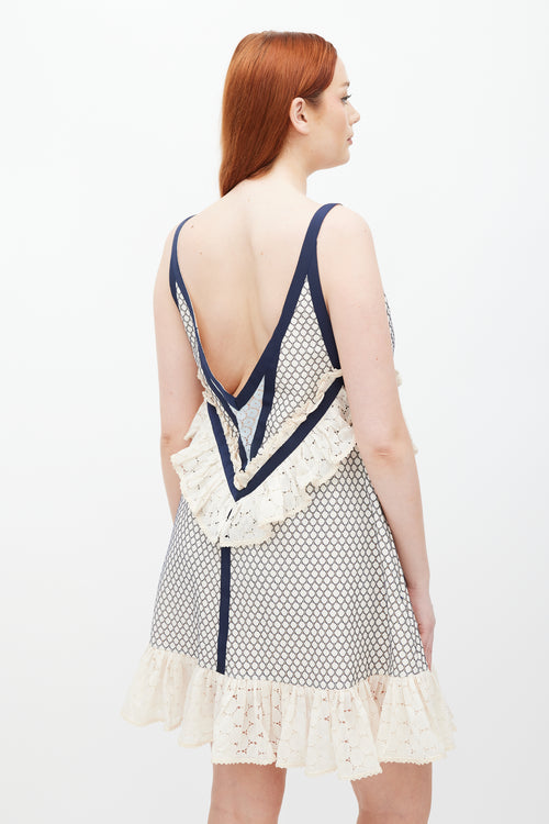 Eckhaus Latta Cream & Blue Lace Dolly Ruffled Dress