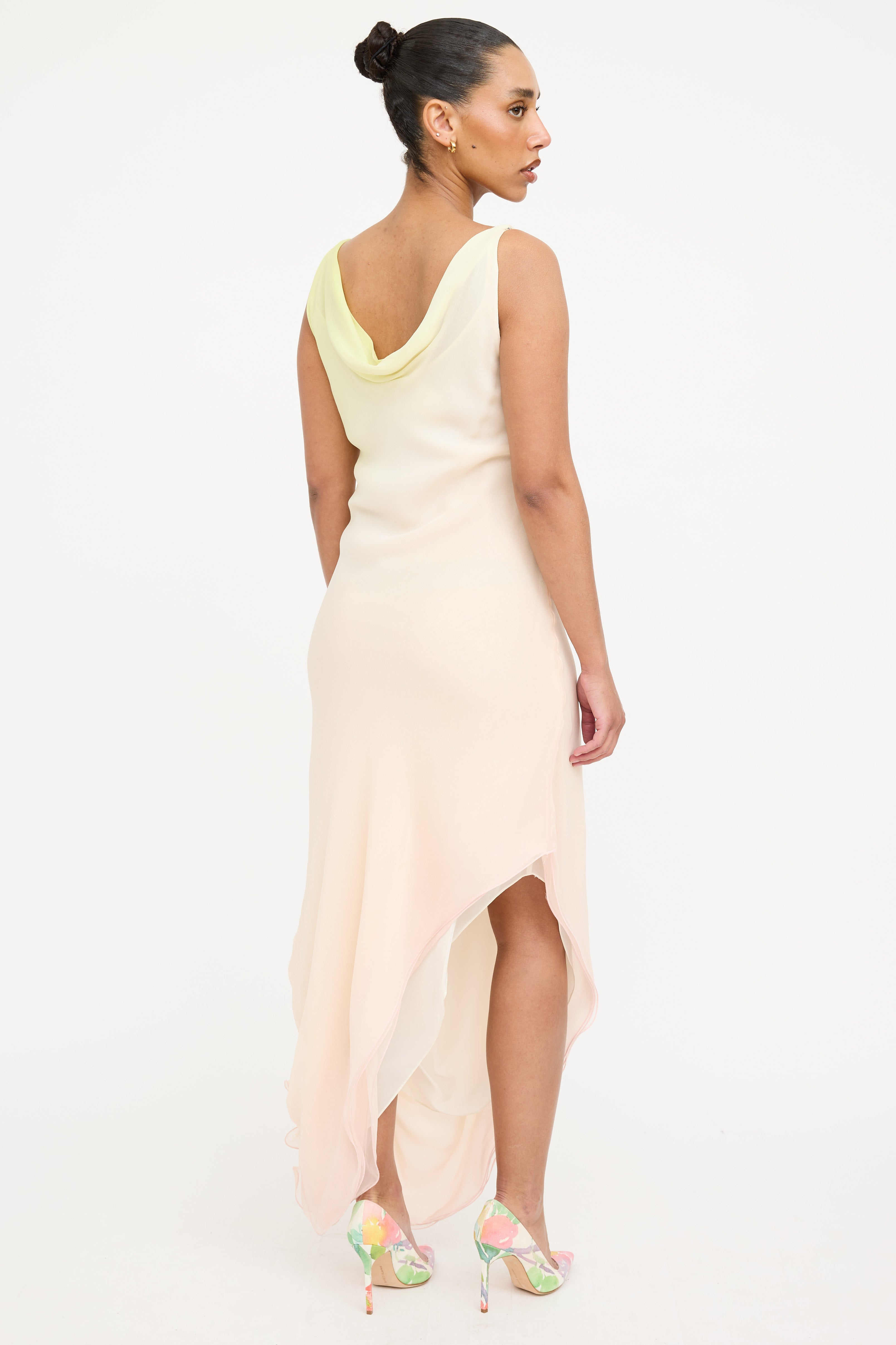 Edward Achour Silk Gradient Ruffled Dress