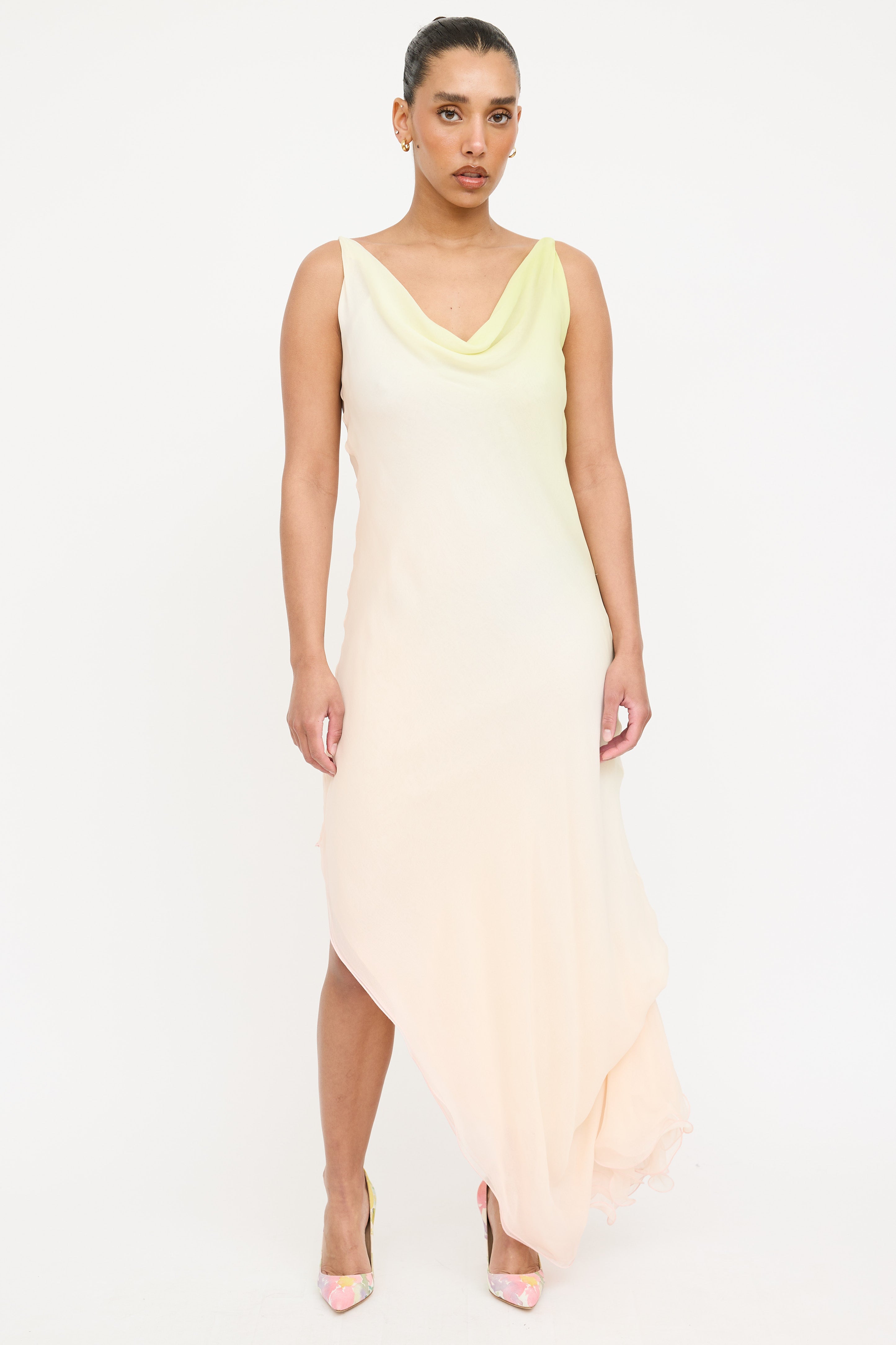 Edward Achour Silk Gradient Ruffled Dress