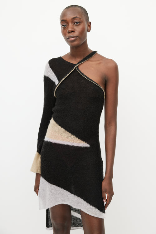 Eckhaus Latta Black & Multicolour Mohair One Shoulder Dress