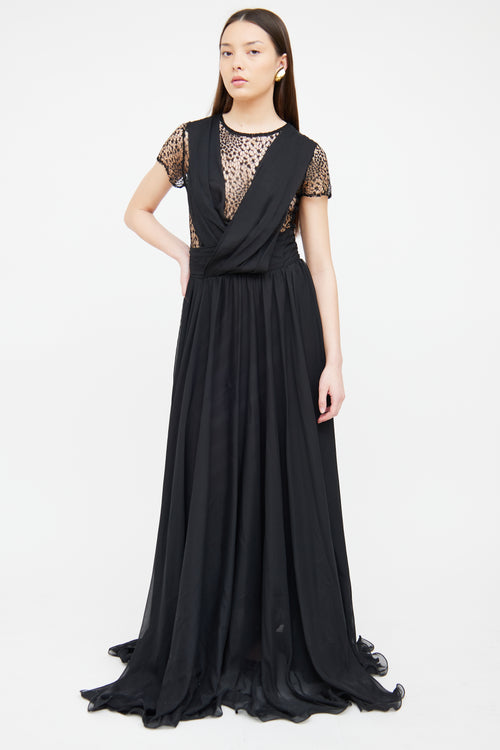 Elie Saab Black Lace Draped Gown