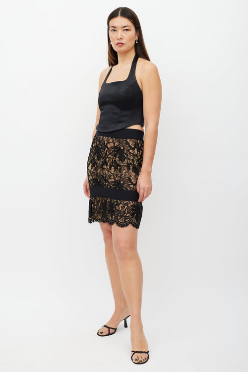 Beige & Black Floral Lace Skirt