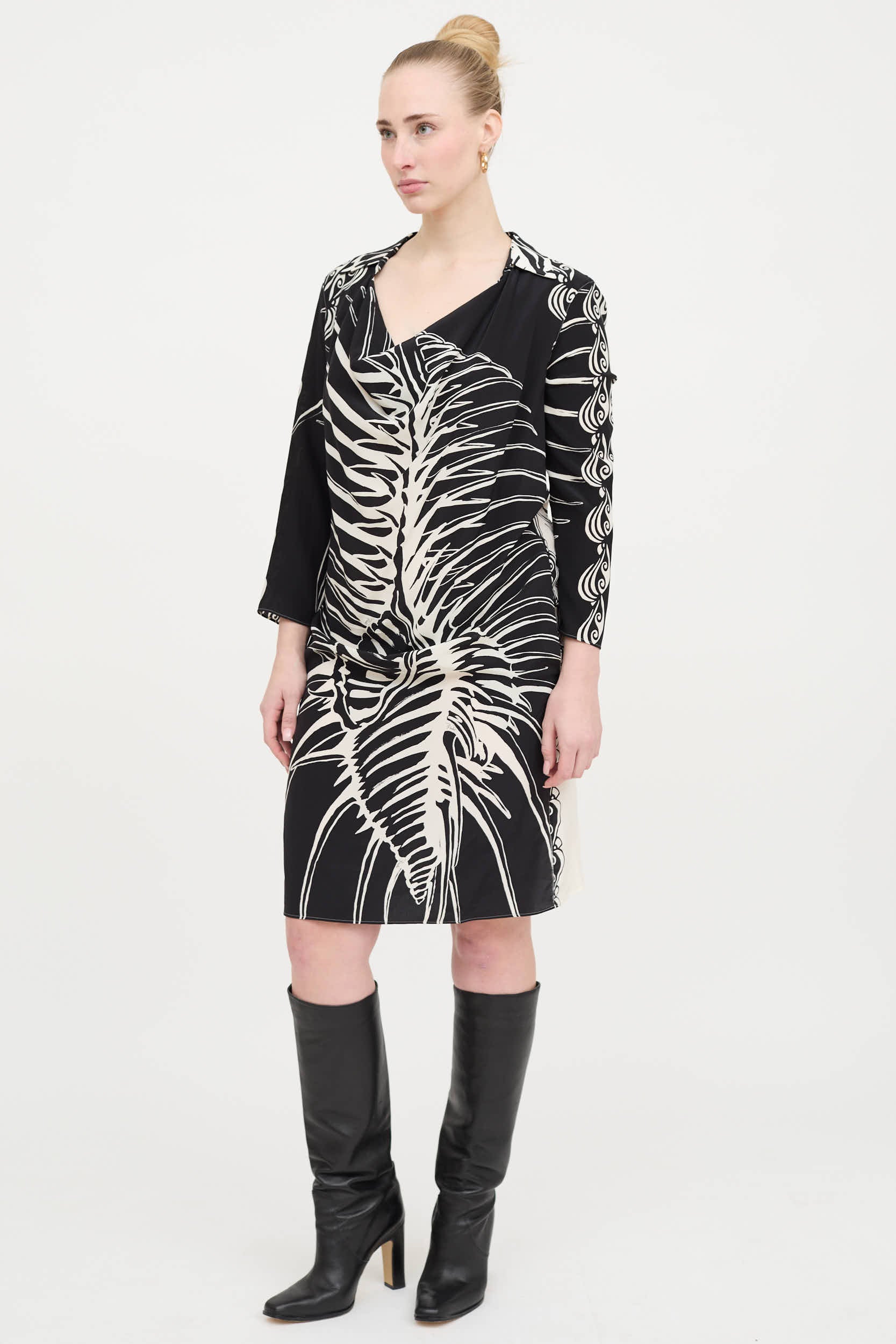 2000s Patterned Cowl Dress