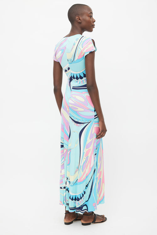 Emilio Pucci Blue & Multi Silk Print Embellished Dress