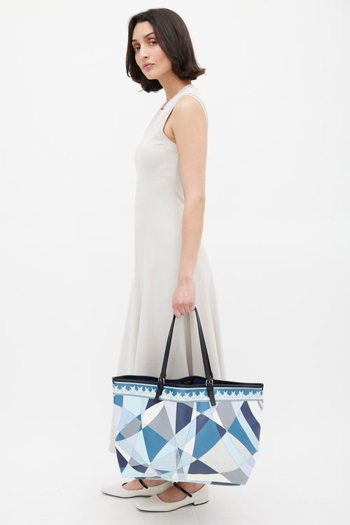 Emilio Pucci Blue & Multicolour Coated Canvas Geometric Tote Bag