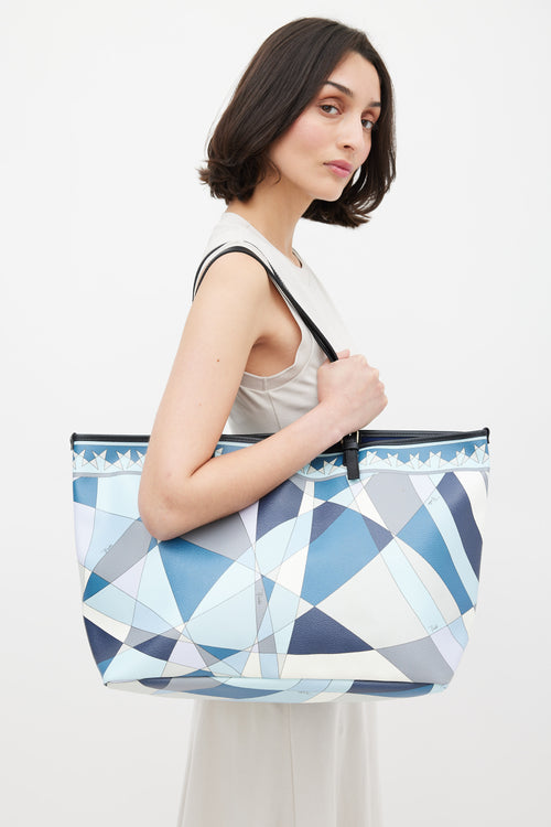 Emilio Pucci Blue & Multicolour Coated Canvas Geometric Tote Bag