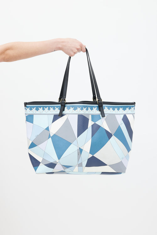 Emilio Pucci Blue & Multicolour Coated Canvas Geometric Tote Bag