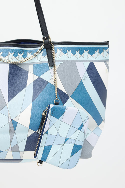 Emilio Pucci Blue & Multicolour Coated Canvas Geometric Tote Bag