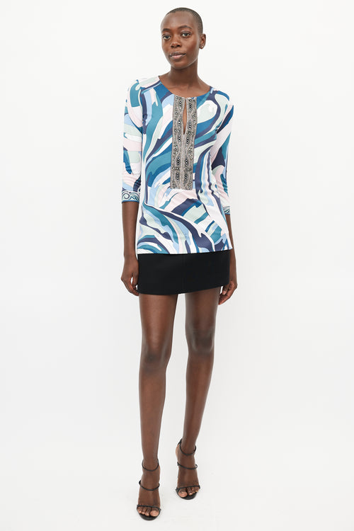 Emilio Pucci Blue & Multicolour Jewel Abstract Print Top