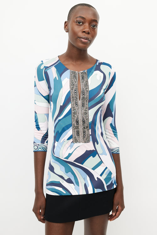 Emilio Pucci Blue & Multicolour Jewel Abstract Print Top