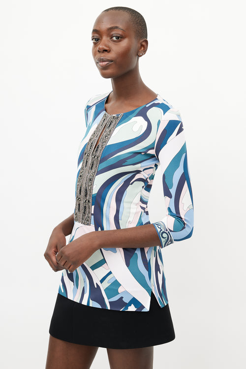 Emilio Pucci Blue & Multicolour Jewel Abstract Print Top