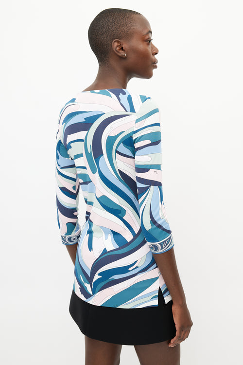 Emilio Pucci Blue & Multicolour Jewel Abstract Print Top