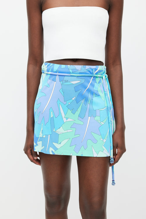 Emilio Pucci Blue & Multicolour Printed Tie Waist Skirt