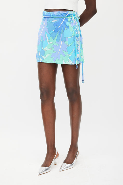 Emilio Pucci Blue & Multicolour Printed Tie Waist Skirt