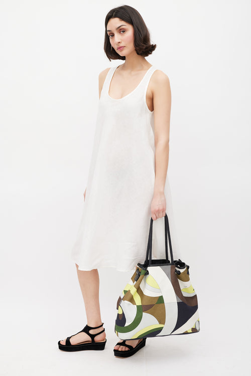 Emilio Pucci Green & Multicolour Canvas Printed Tote Bag