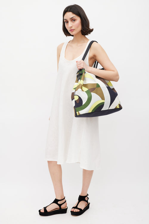 Emilio Pucci Green & Multicolour Canvas Printed Tote Bag