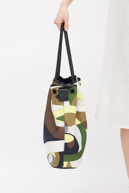 Emilio Pucci Green & Multicolour Canvas Printed Tote Bag