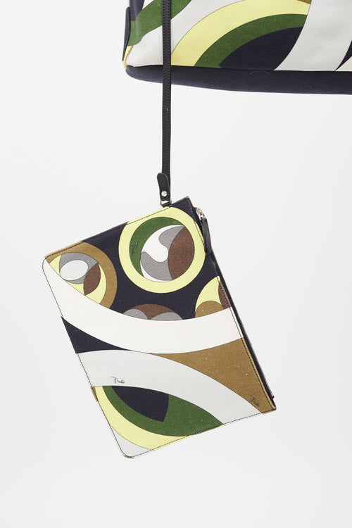 Emilio Pucci Green & Multicolour Canvas Printed Tote Bag