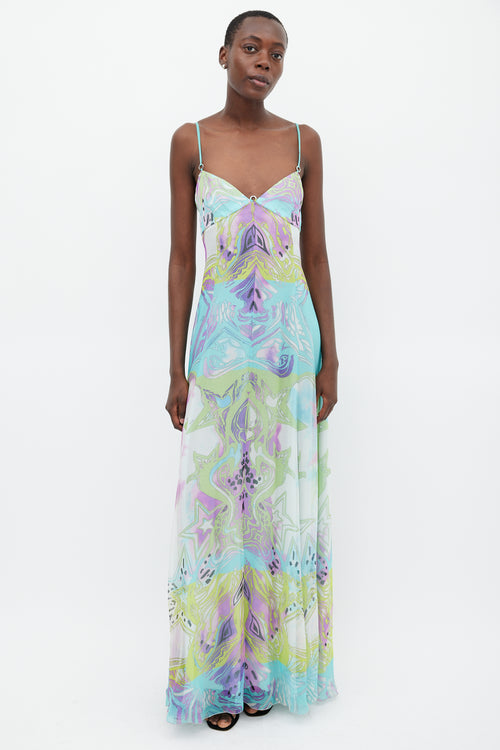 Emilio Pucci Green & Multicolour Silk Star Print Dress