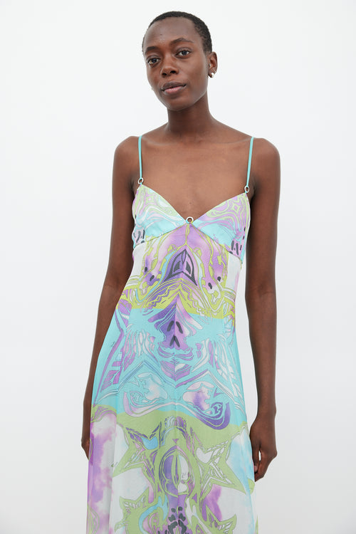 Emilio Pucci Green & Multicolour Silk Star Print Dress