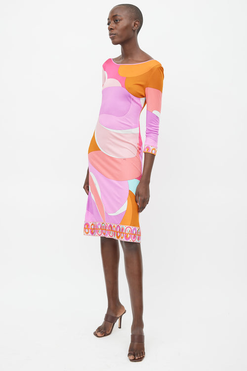 Emilio Pucci Orange & Pink Abstract Print Dress