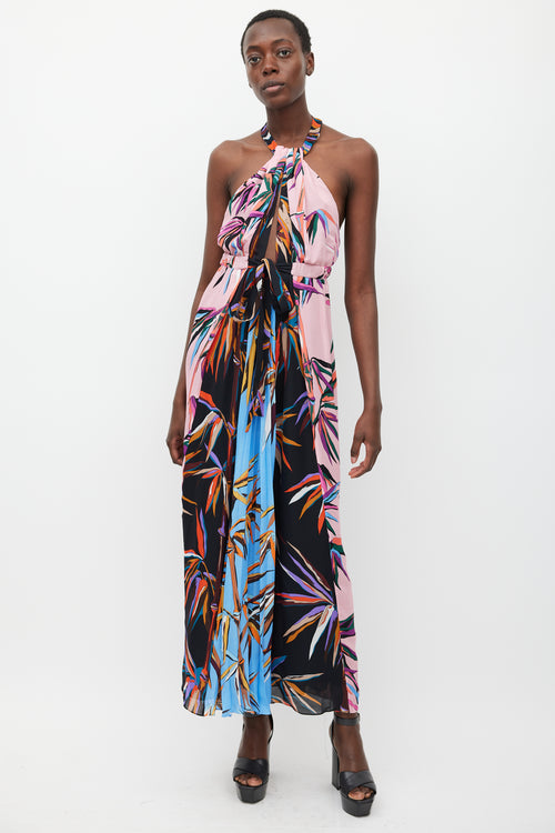 Emilio Pucci Pink & Multicolour Silk Printed Halter Dress