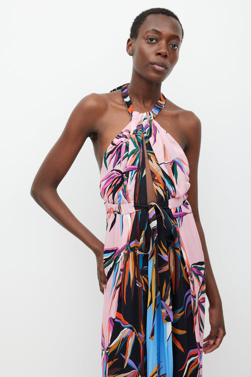 Emilio Pucci Pink & Multicolour Silk Printed Halter Dress