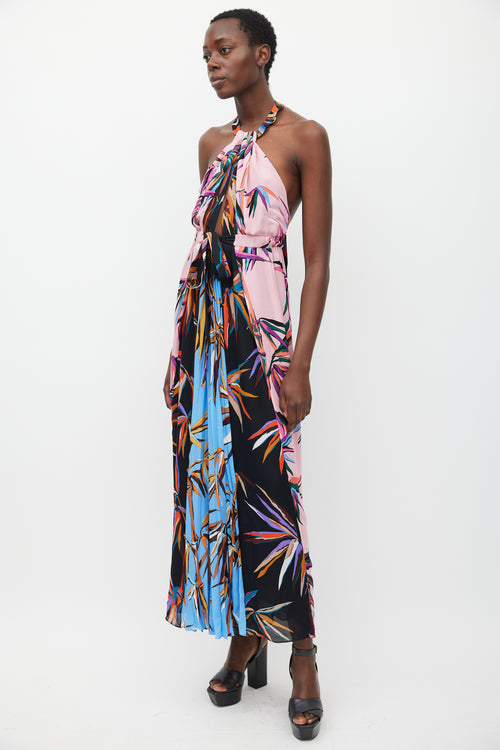 Emilio Pucci Pink & Multicolour Silk Printed Halter Dress