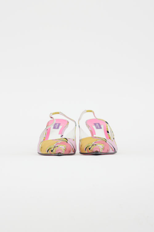 Emilio Pucci Pink & Yellow Satin Pattern Slingback Heel